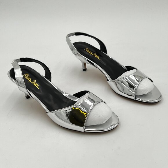 Milooey shoes Silver Comfy Slingback Kitten Heels Elegant Peep Toe Sandals - Picture 4 of 6